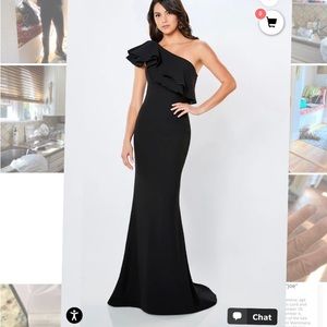 Formal One Shoulder Black Gown. Montage by Mon Cheri. Size 4